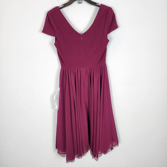 Dress The Population Fit & Flare Cocktail Dress Size XS Magenta Pleated Chiffon - Picture 3 of 12